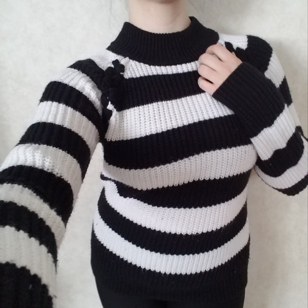 Black White Striped Sweater